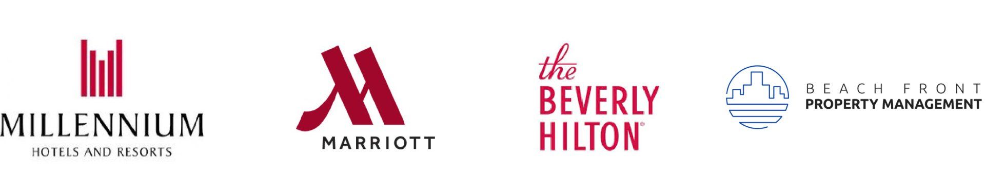A row of logos for marriott millennium marriott and the beverly hilton