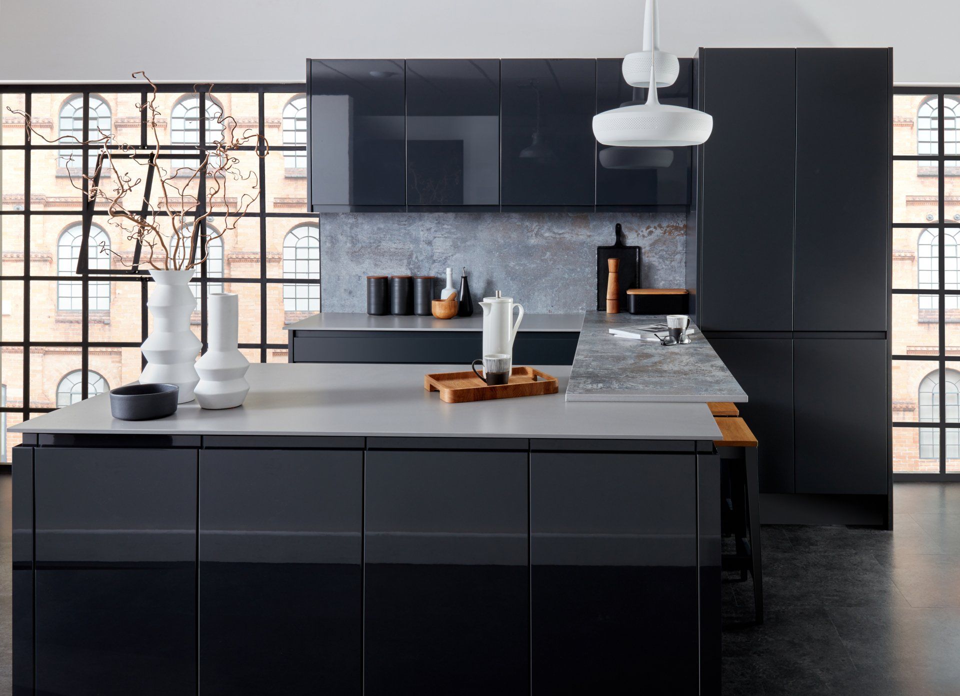 Malmo Gloss Anthracite Kitchen J handle doors