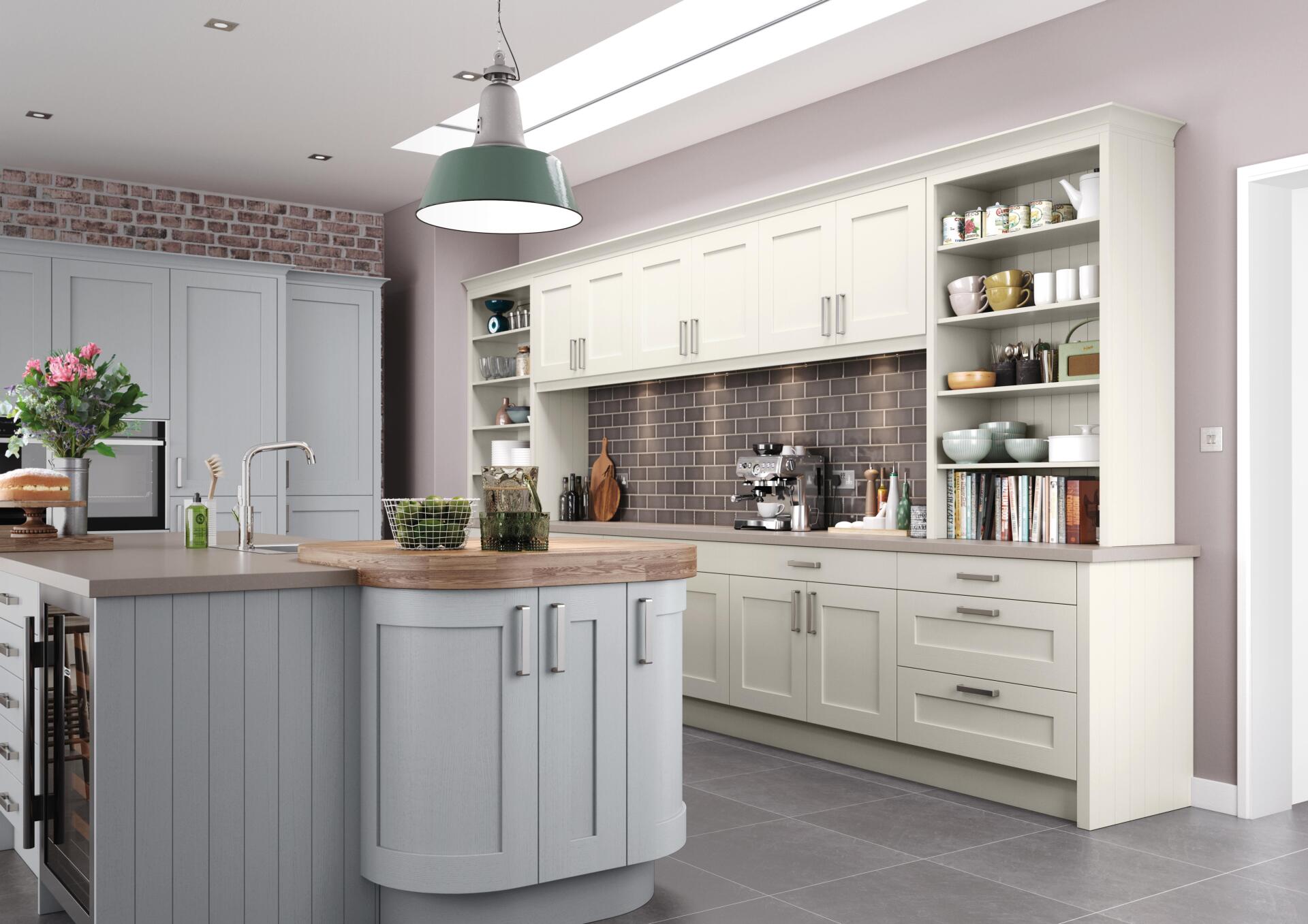 Barnes Lead and Putty Kitchen with large light over island