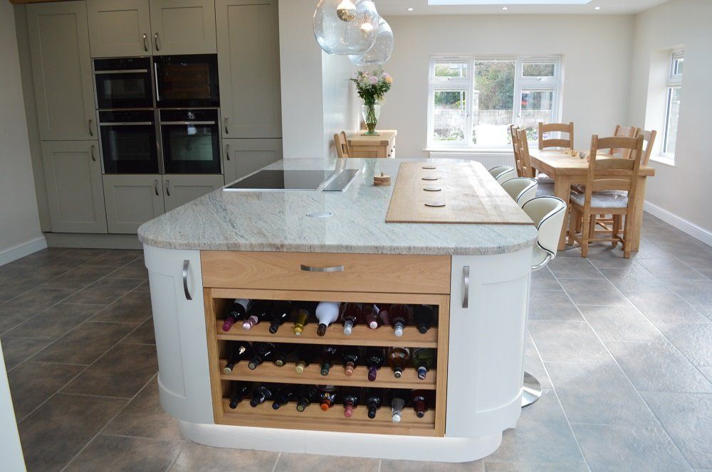 Valentino Kitchens installation Holcombe shaker style Dakar & Mussel wine rack