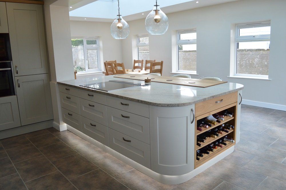 Valentino Kitchens installation Holcombe shaker style Dakar & Mussel