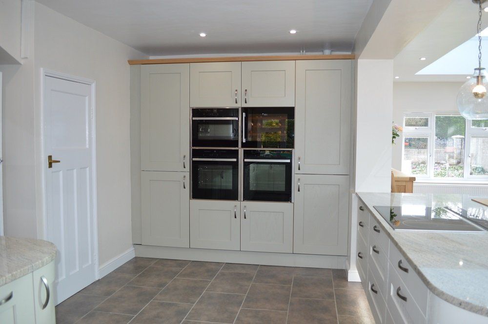 Valentino Kitchens installation Holcombe shaker style Dakar & Mussel Neff Slide & Hide