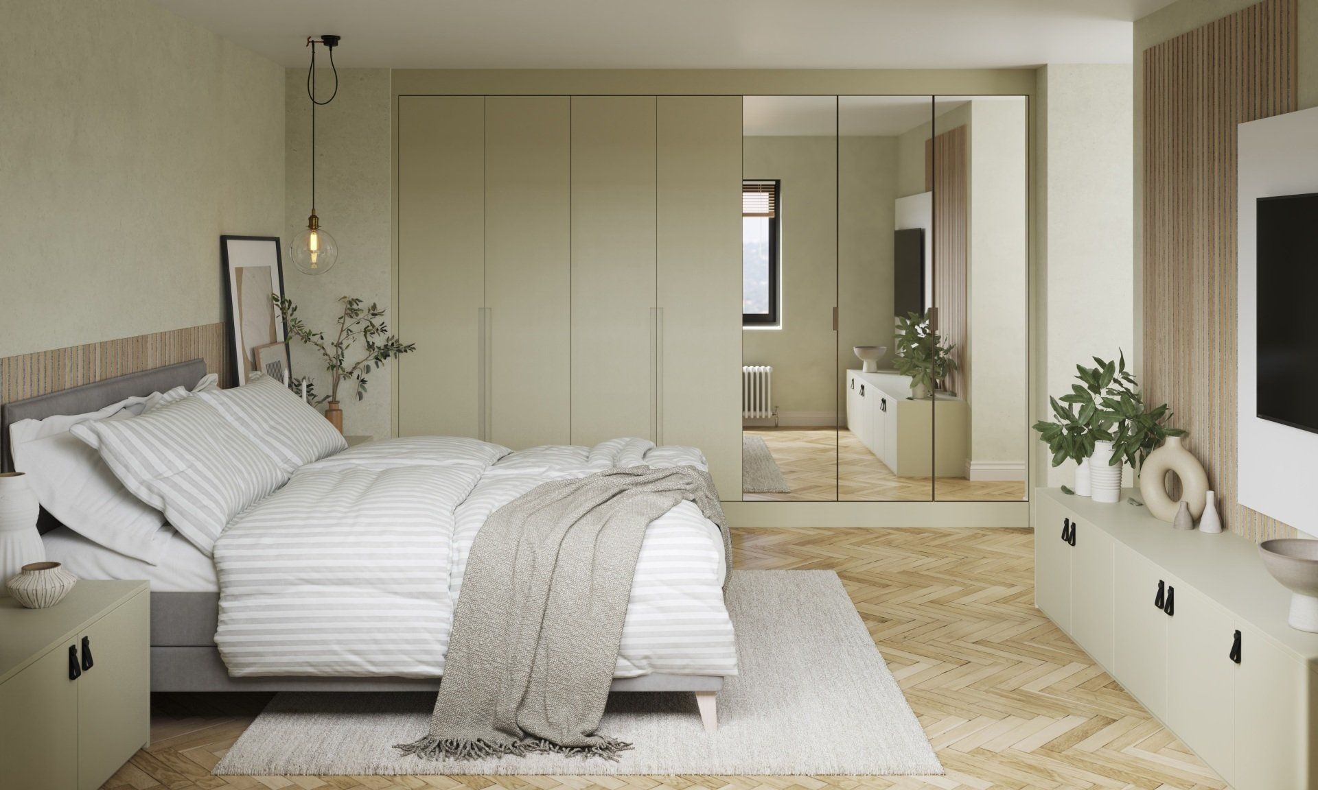 Valentino Kitchen Installer Designer Sculpt Wardrobes with bed and gold wall lights
