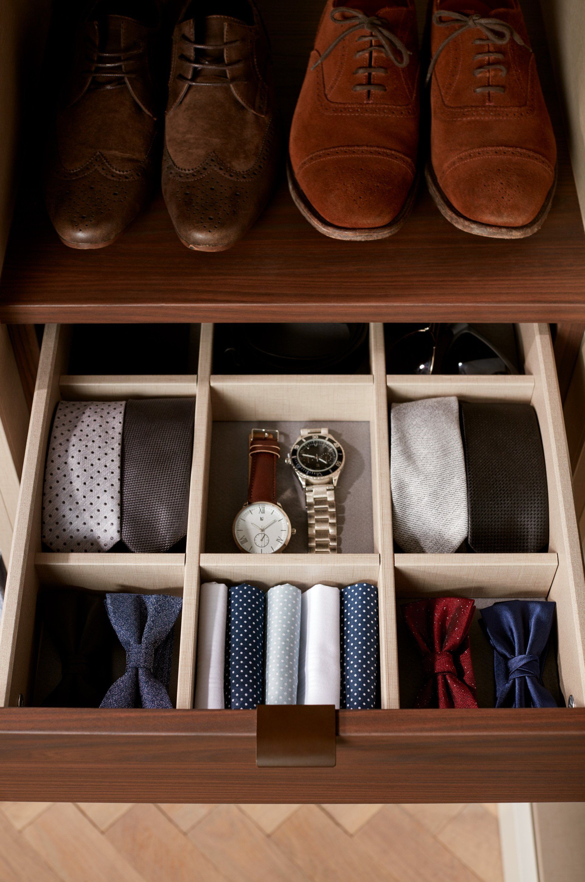 Valentino Kitchen Installer Designer Walk-in drawer with individual  sections ties, watches and accessories