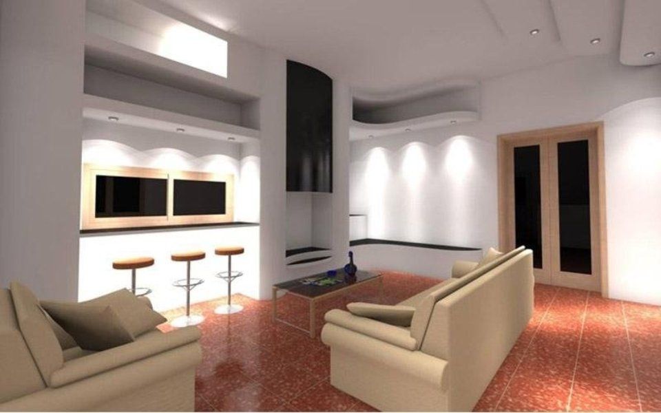 zona living con controsoffittatura in cartongesso