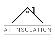 Logo for A1 Insulation: a minimalist black outline of a house roof with a chimney and small circular window above text.