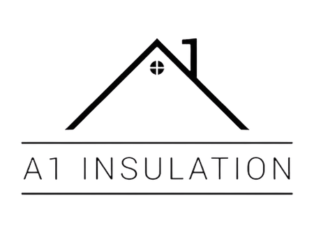 Logo for A1 Insulation: a minimalist black outline of a house roof with a chimney and small circular window above text.