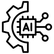 Gear and AI chip icon, symbolizing artificial intelligence and technology.