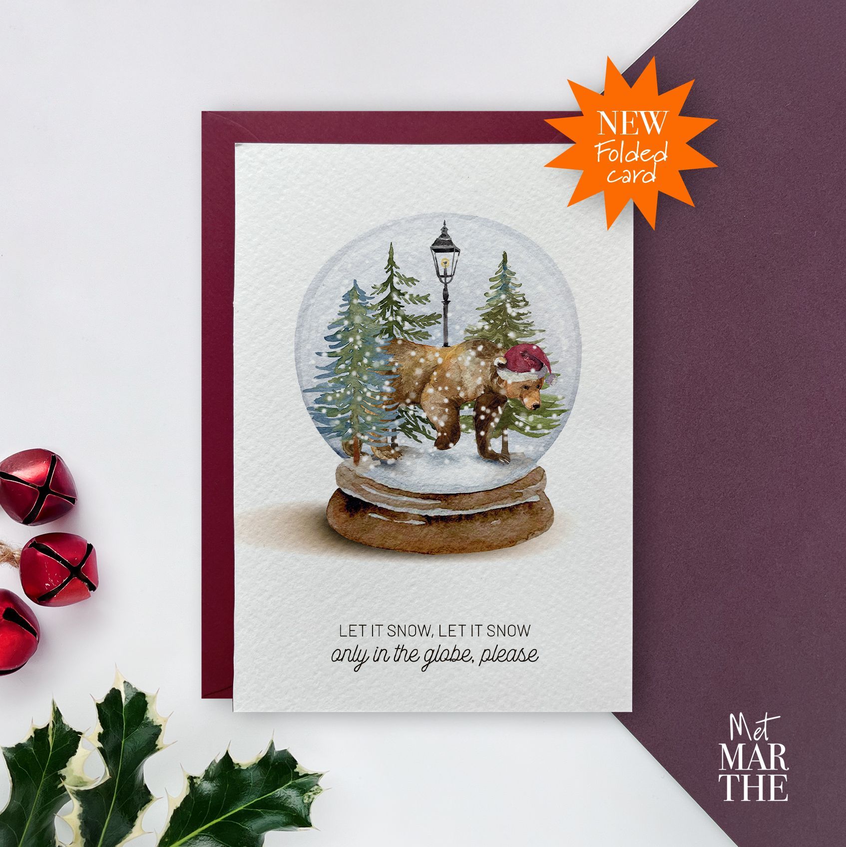 kerstkaarten, aquarel, handgeschilderde dieren en kerst elementen, kerst humor, wenskaarten