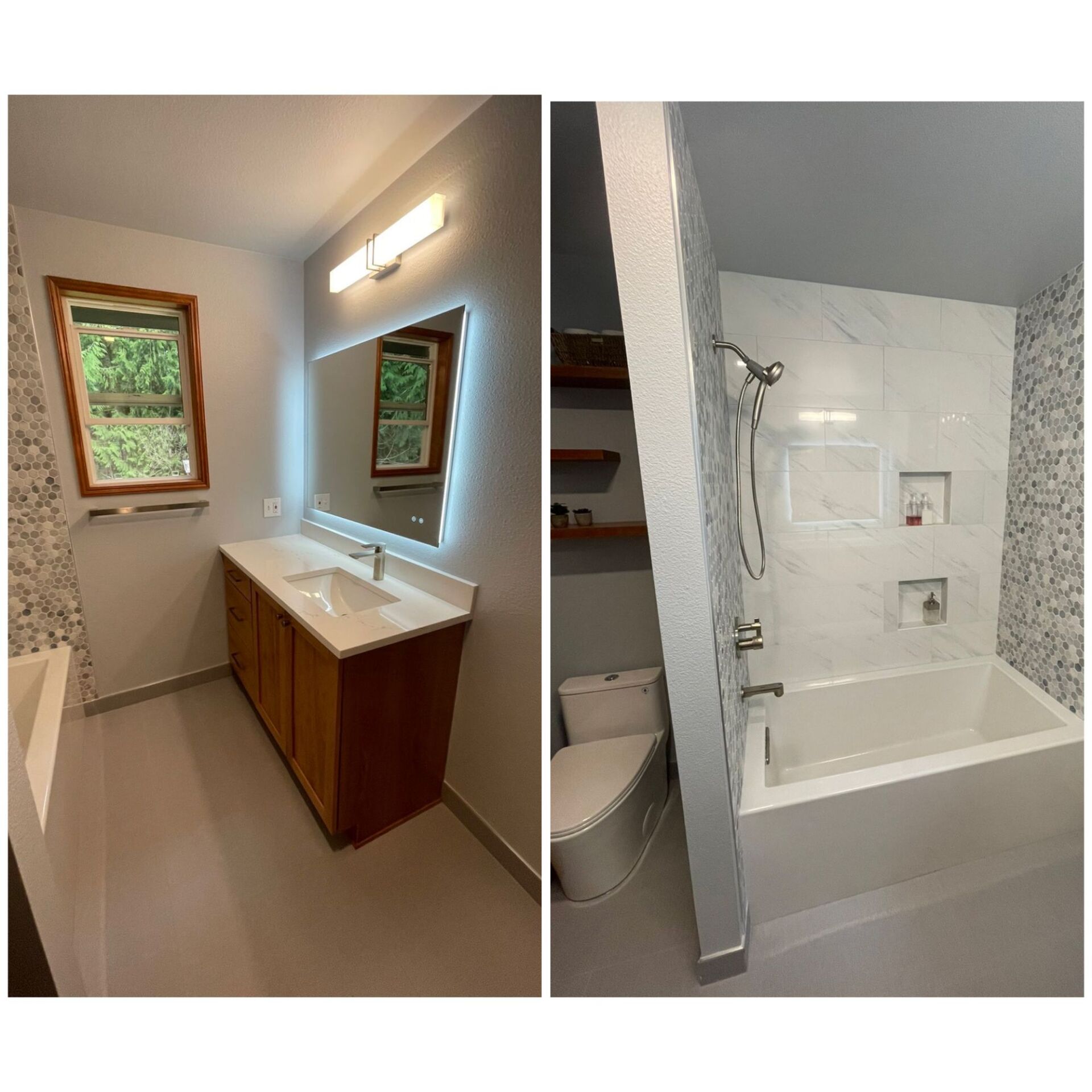 A bathroom with a sink , toilet , and bathtub.