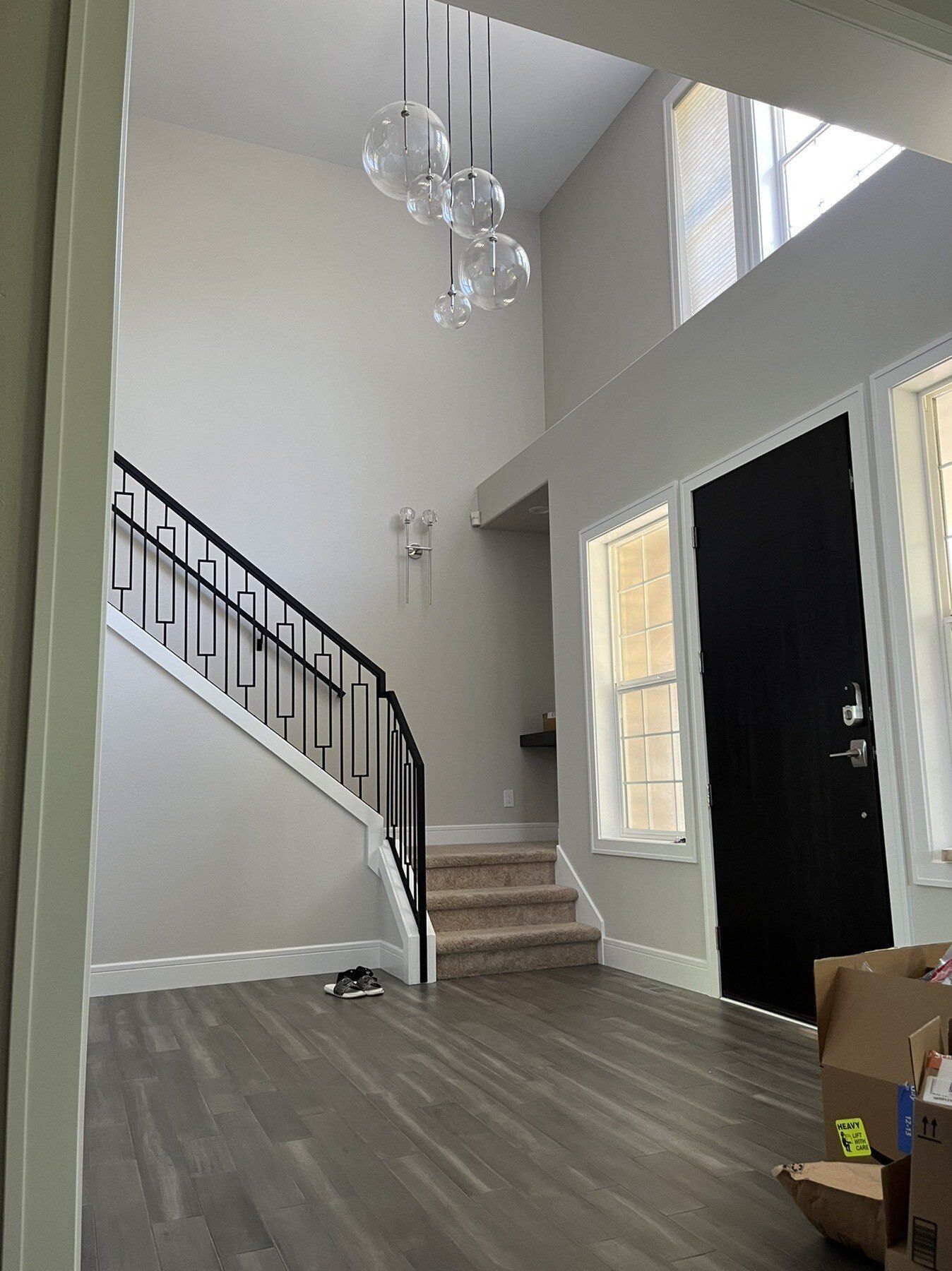 There is a staircase in the middle of the room.