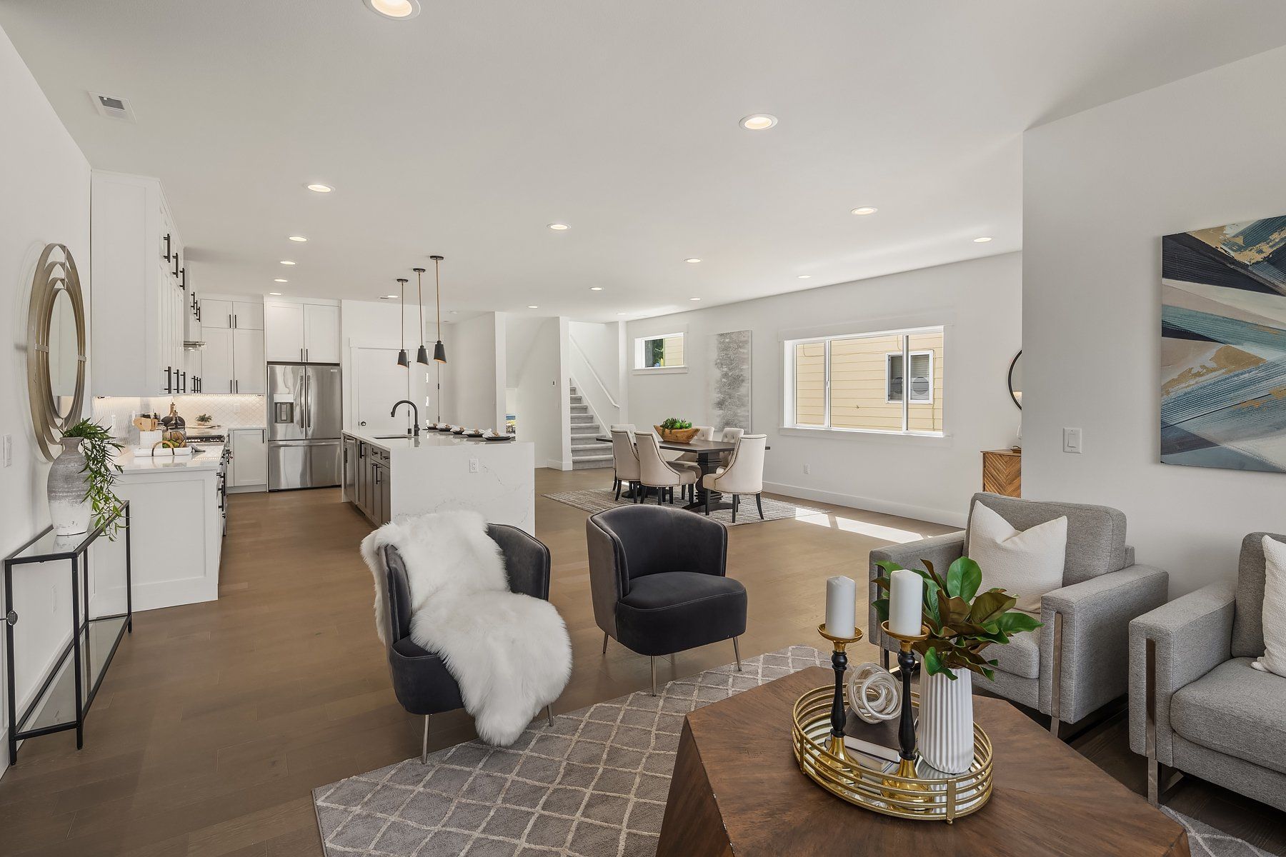A living room filled with furniture and a coffee table.