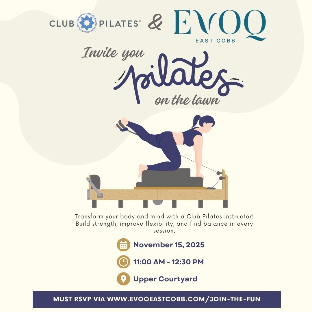 Pilates event invitation: Club Pilates & EVOQ invite to
