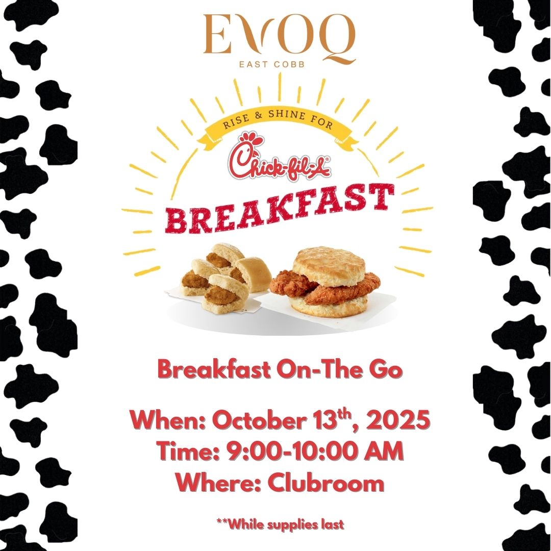 Chick-fil-A breakfast event at the Clubroom on October 13th, 2025, from 9-10 AM, 
