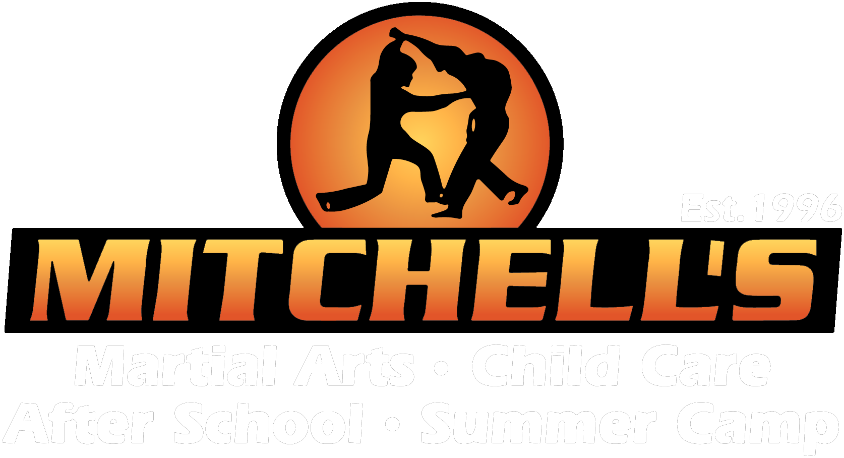 A mitchell 's logo with two people fighting in a circle.