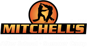 A mitchell 's logo with two people fighting in a circle.