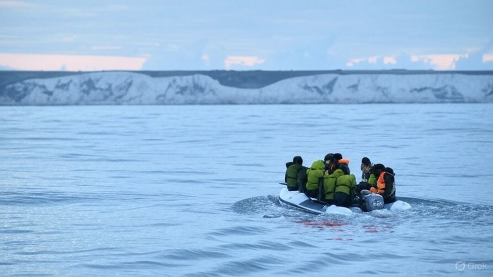 A group of people are in a boat in the ocean.