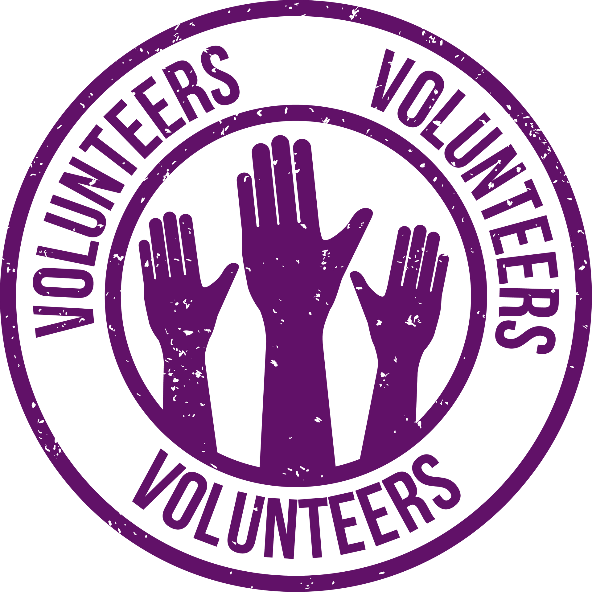 Purple volunteer badge showing raised hands