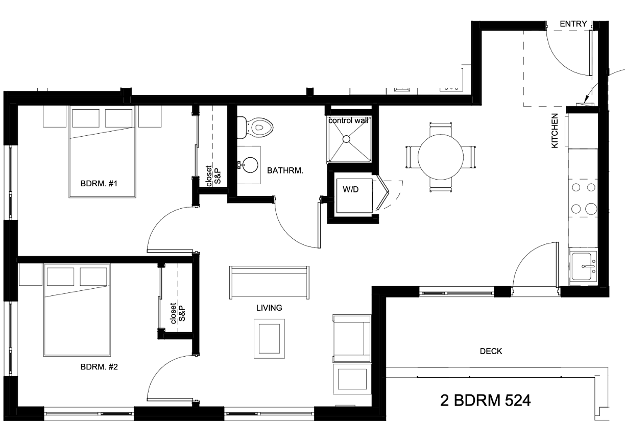 2 bedroom with deck floor plan