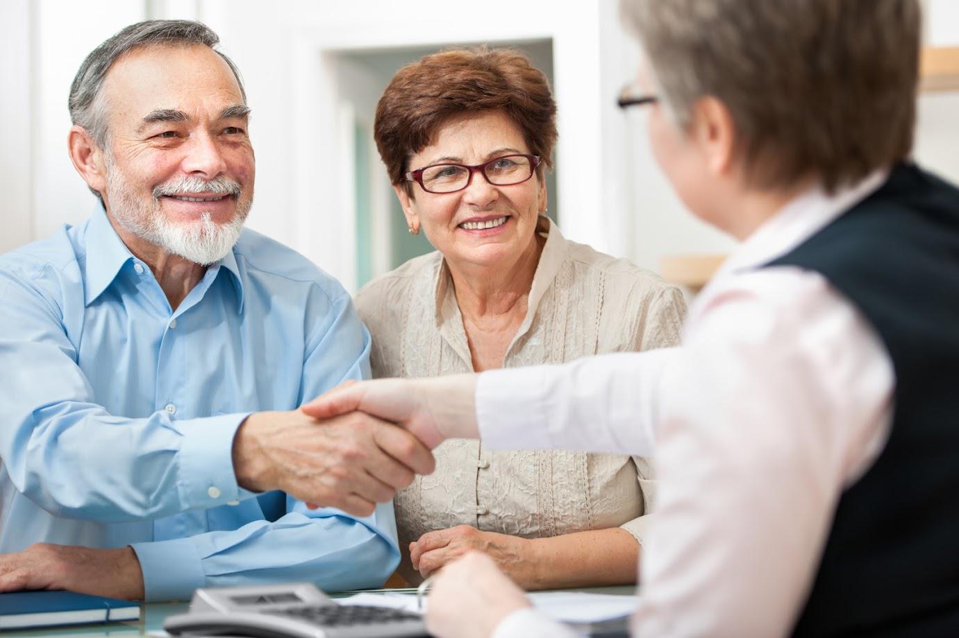 Old Couple Shaking Hands with a Lawyer — San Jose, CA — Scott E. Shaffman Attorney At Law