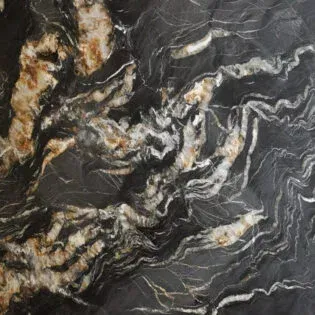 A close up of a black granite counter top with a marble texture.