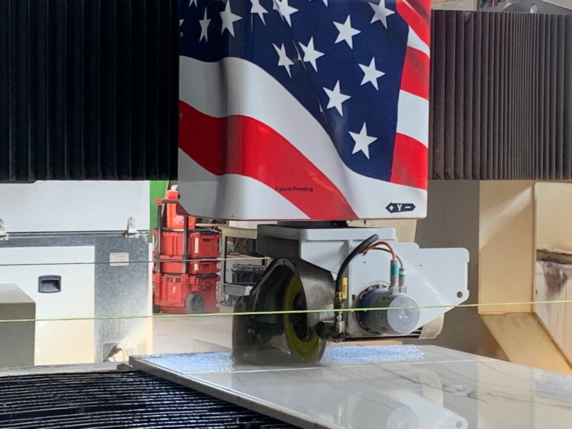 A machine with an american flag on it