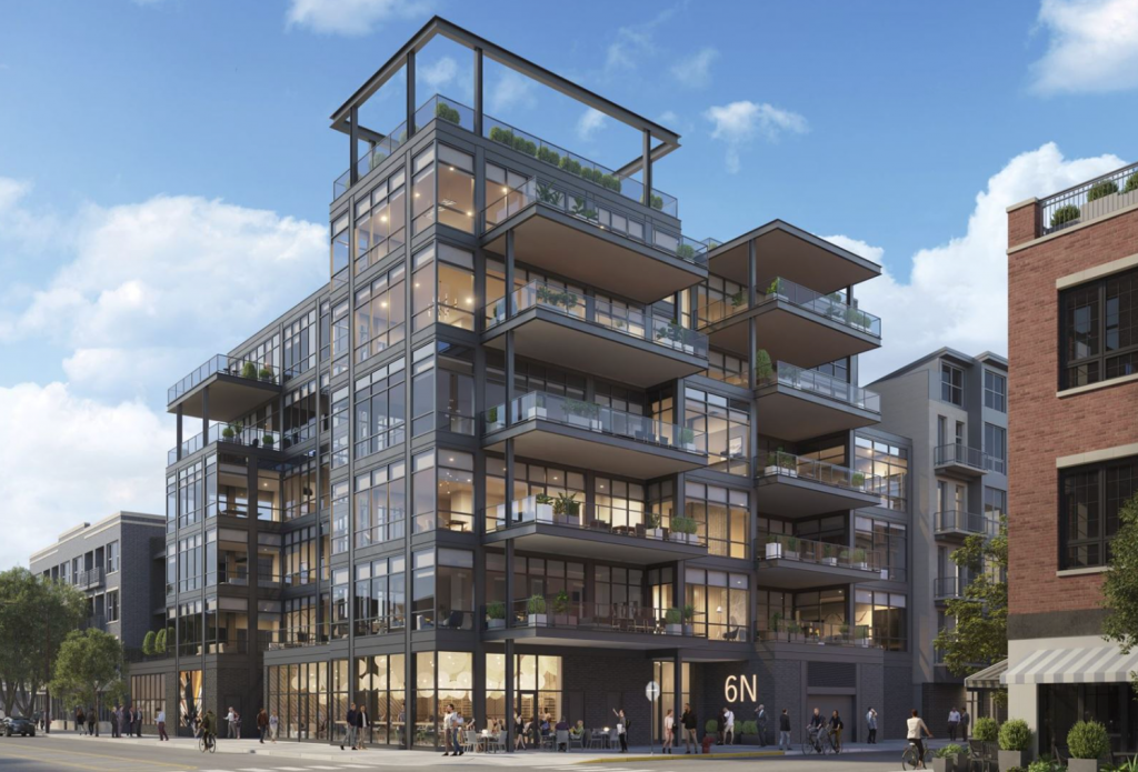 An artist 's impression of a large building with a lot of windows and balconies.