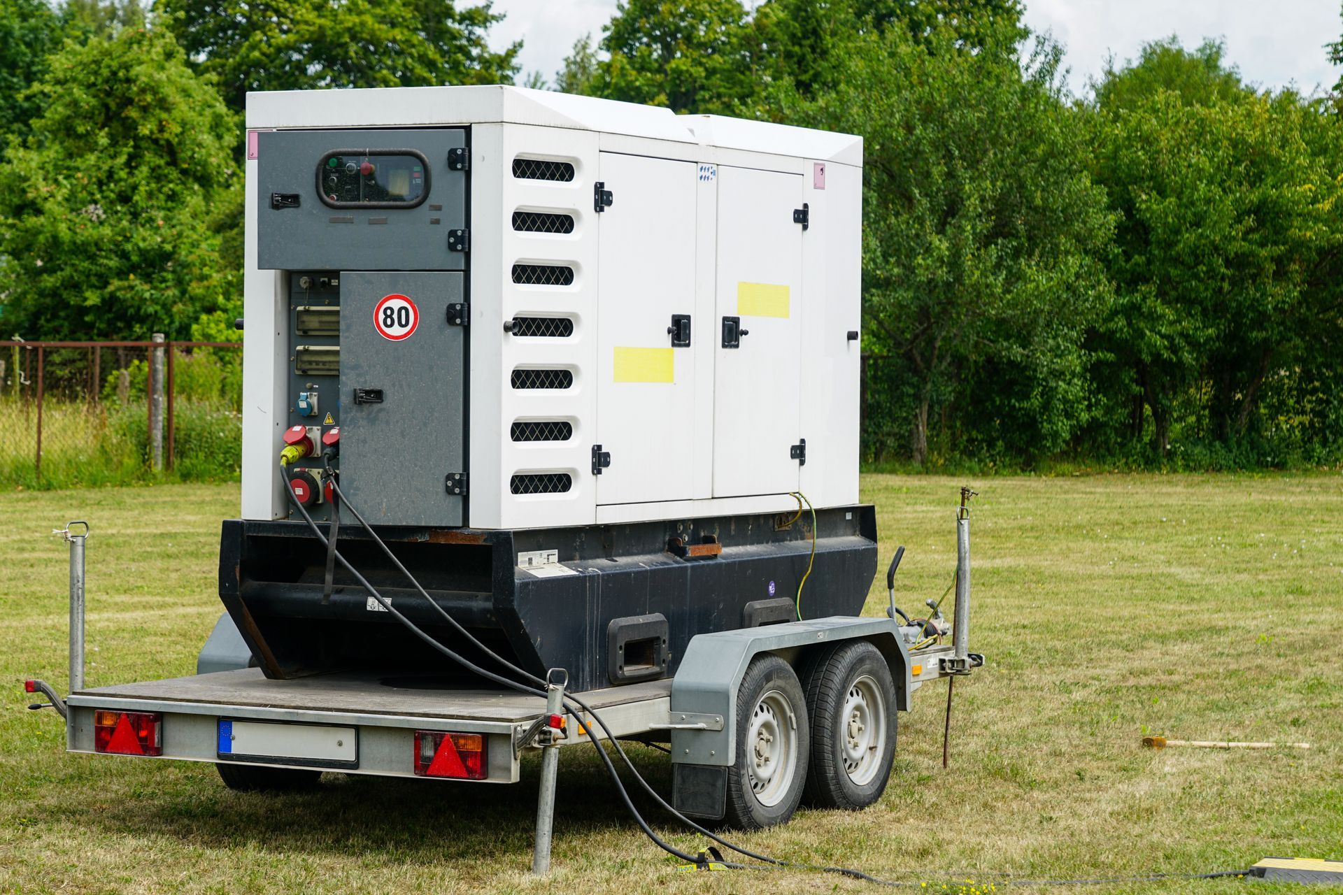  A commercial portable generator on a mobile trailer to provide power to an outdoor event  