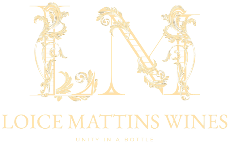 Gold logo reading “LOICE MATTINS WINES” with ornate mirrored letters on a white background