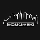 White outline of a city skyline above "Impeccable Cleaning Service" on a black background.