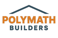 Logo: orange "POLYMATH" over blue "BUILDERS," with a blue roof silhouette.