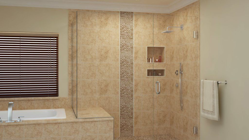 a bathroom with a walk in shower, shower glass is installed by Sunglass