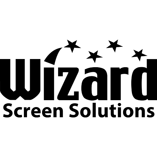 a black and white logo for wizard screen solutions