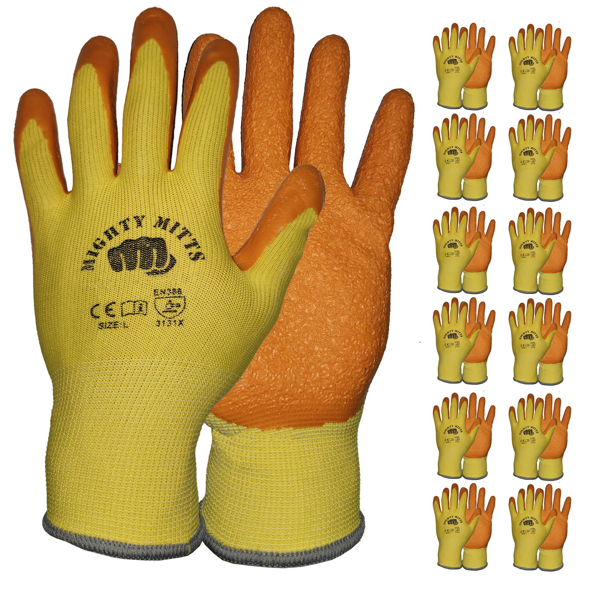 Mighty Mitts Protective Safety Work Gloves - Latex Crinkle Palm Coating.