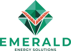 Emerald Energy Solutions logo with green geometric emblem and text on a white background