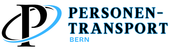 Logo für Personen-Transport Bern: ein schwarzes „P“ mit blauem Bogen; Text „PERSONEN-TRANSPORT“ und „BERN“.