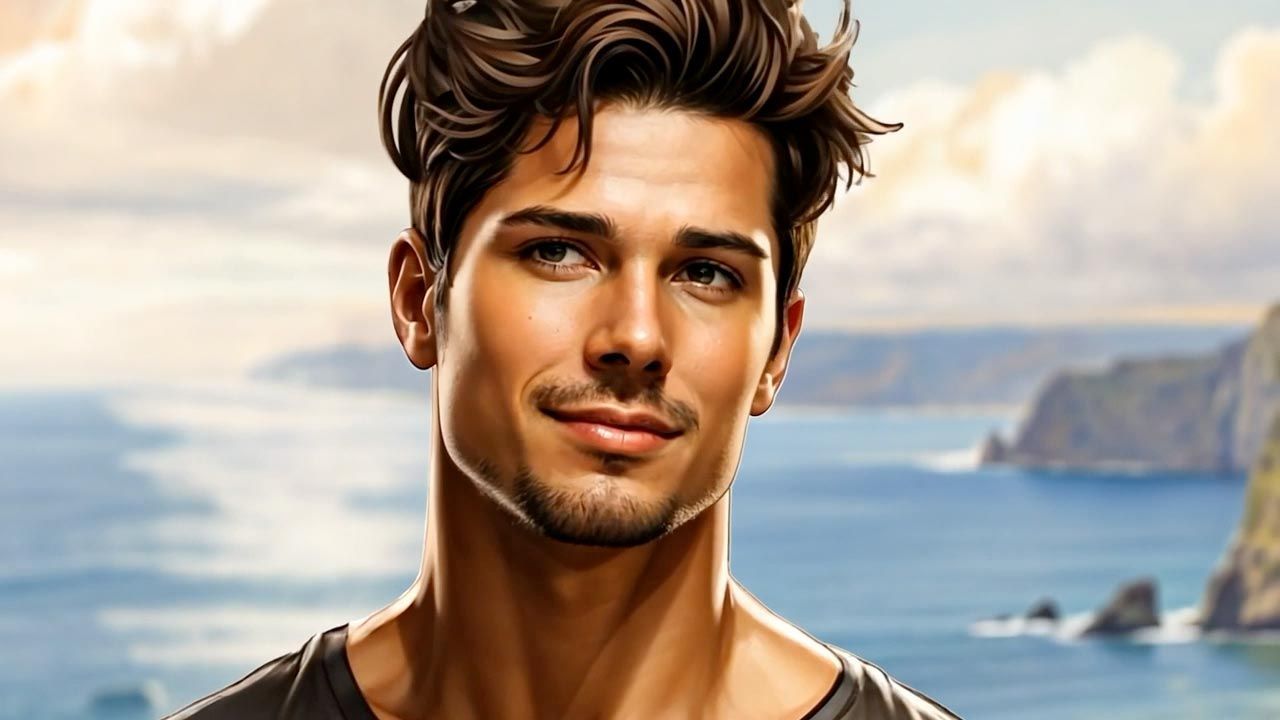 Handsome man with dark hair and a slight smile, standing by the ocean, rocky cliffs in the background.