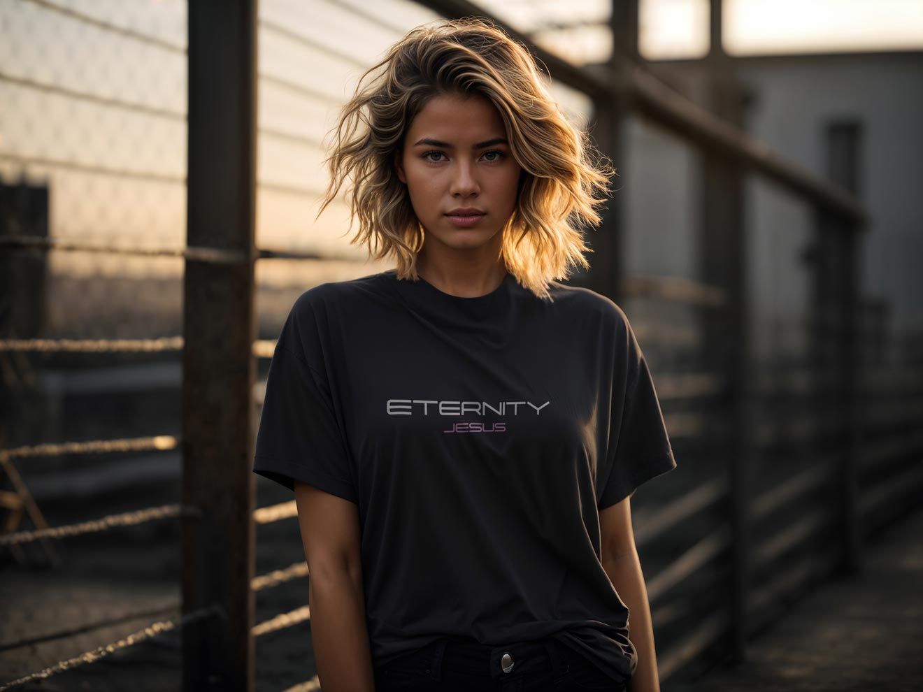 Woman in black t-shirt with