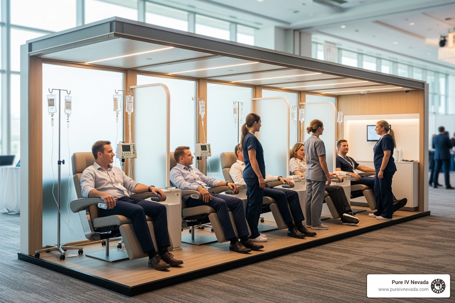 Sleek mobile IV lounge set up at a corporate conference – Corporate event IV services