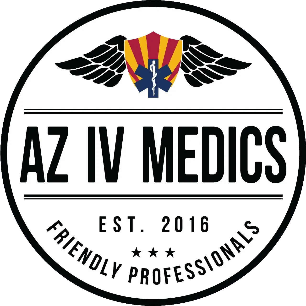 The logo for az iv medics is a friendly professionals logo.