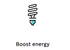 An icon of a light bulb with the words `` boost energy '' below it.