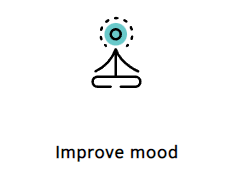 An icon that says `` improve mood '' on a white background.