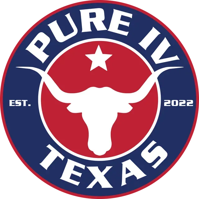 A logo for pure iv texas with a bull in the center