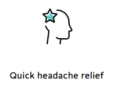 A line drawing of a head with a star on it and the words `` quick headache relief ''.