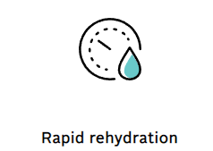 A clock with a drop of water inside of it and the words `` rapid rehydration ''.