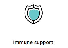 An icon of a shield with the words `` immune support '' below it.