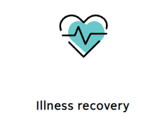 An icon of a heart with a heartbeat and the words `` illness recovery '' below it.