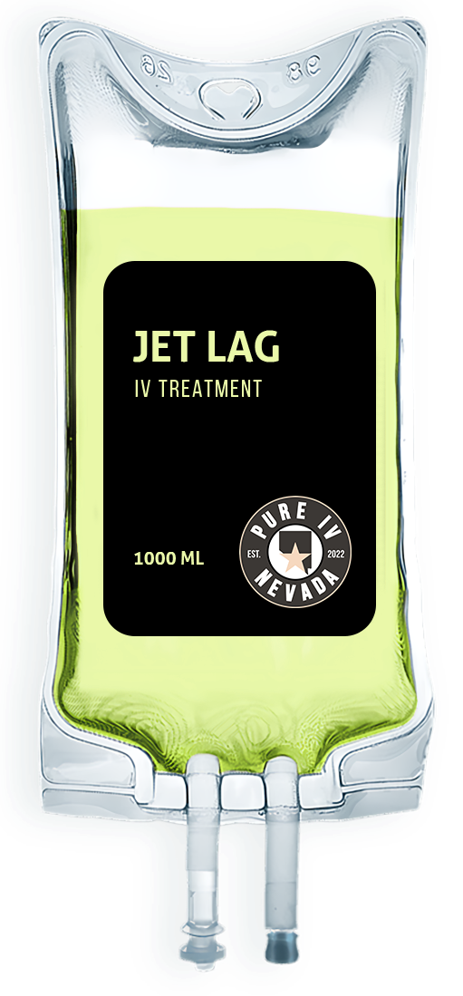 A bag that says jet lag  on it