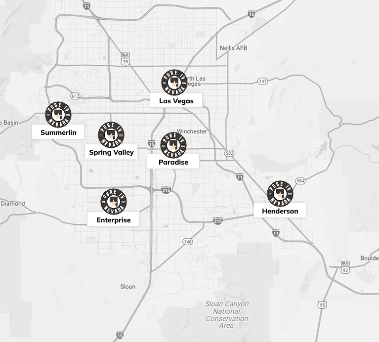 A black and white map of las vegas with a lot of circles on it.