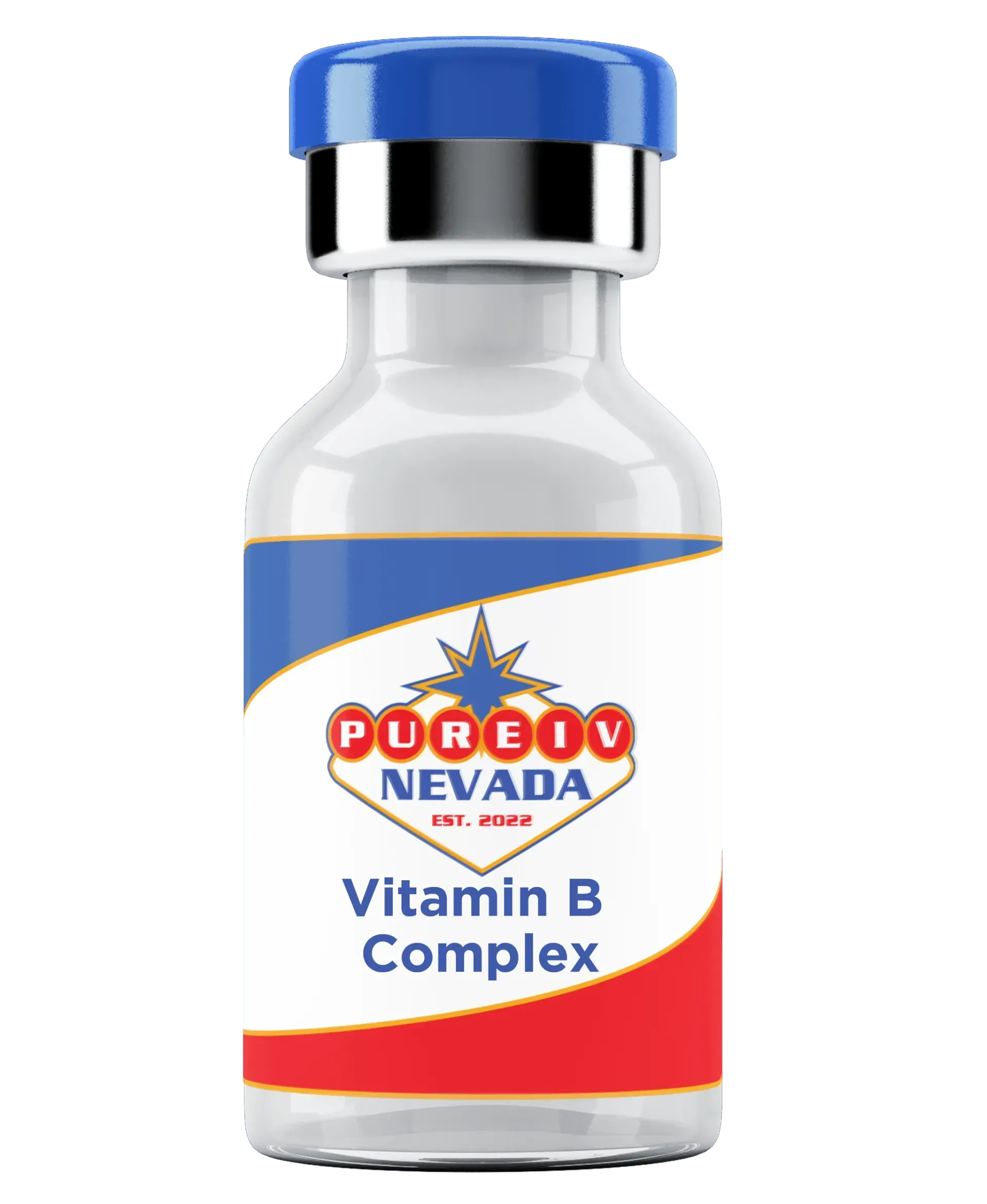 A bottle of vitamin b complex on a white background.